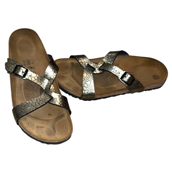 Birkenstocks Birkis Bronze Gold Metallic Scales Snakeskin Print Sandals 41 - Picture 2 of 4